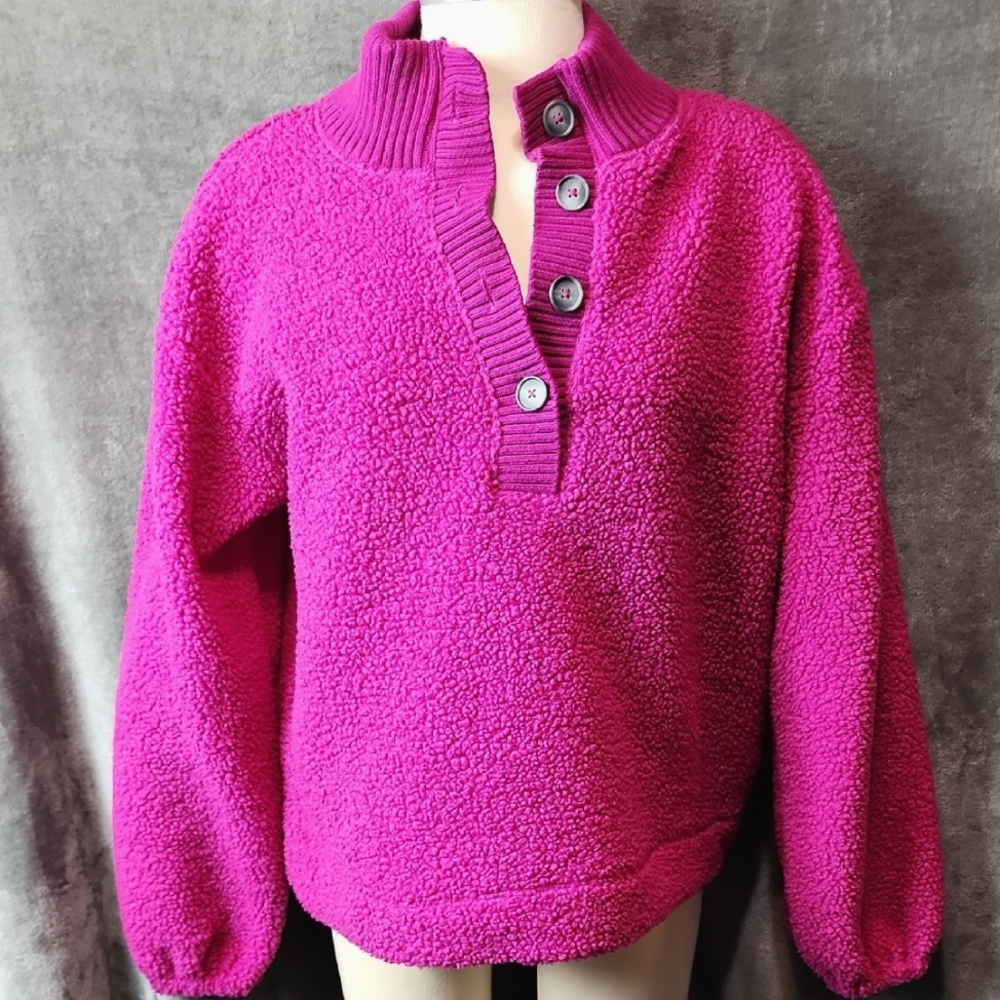 LOFT Purple  Fushia  High Collar Fleece Pullover Size S